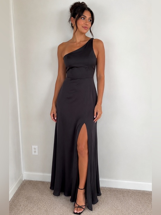 Jenny Yoo Dresses & Skirts - Jenny Yoo Black One-Shoulder Evening Gown with Thigh Slit Sz 10